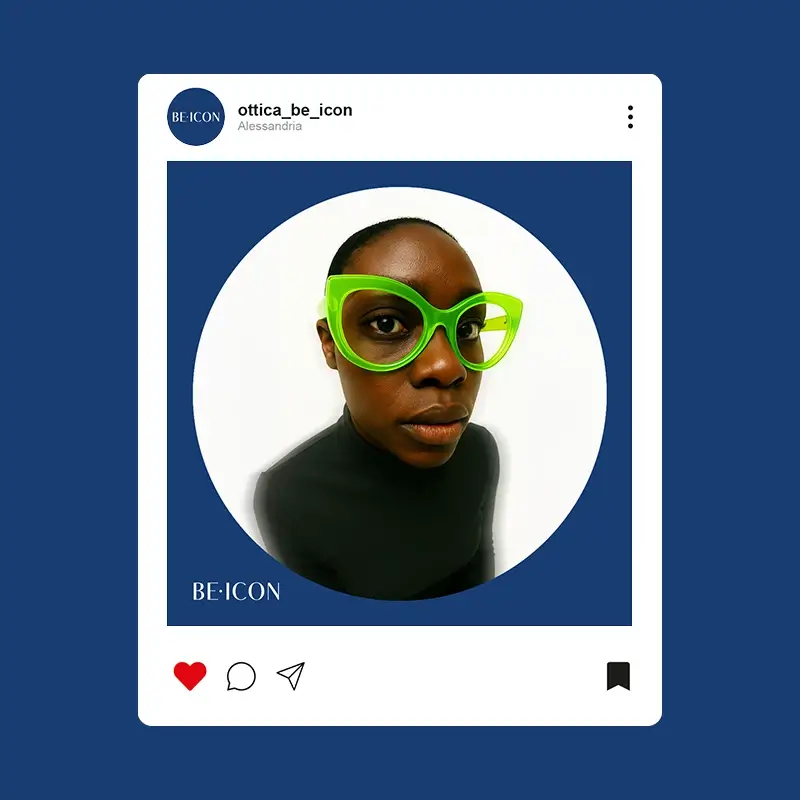 BE•ICON Instagram post with female model posing looking at the camera