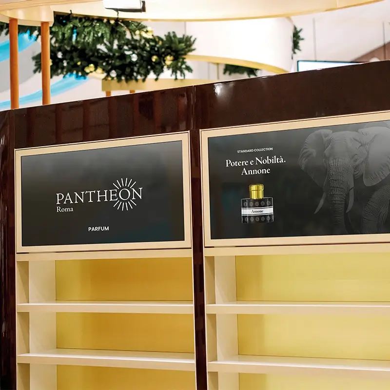 Pantheon Roma branding on a store window